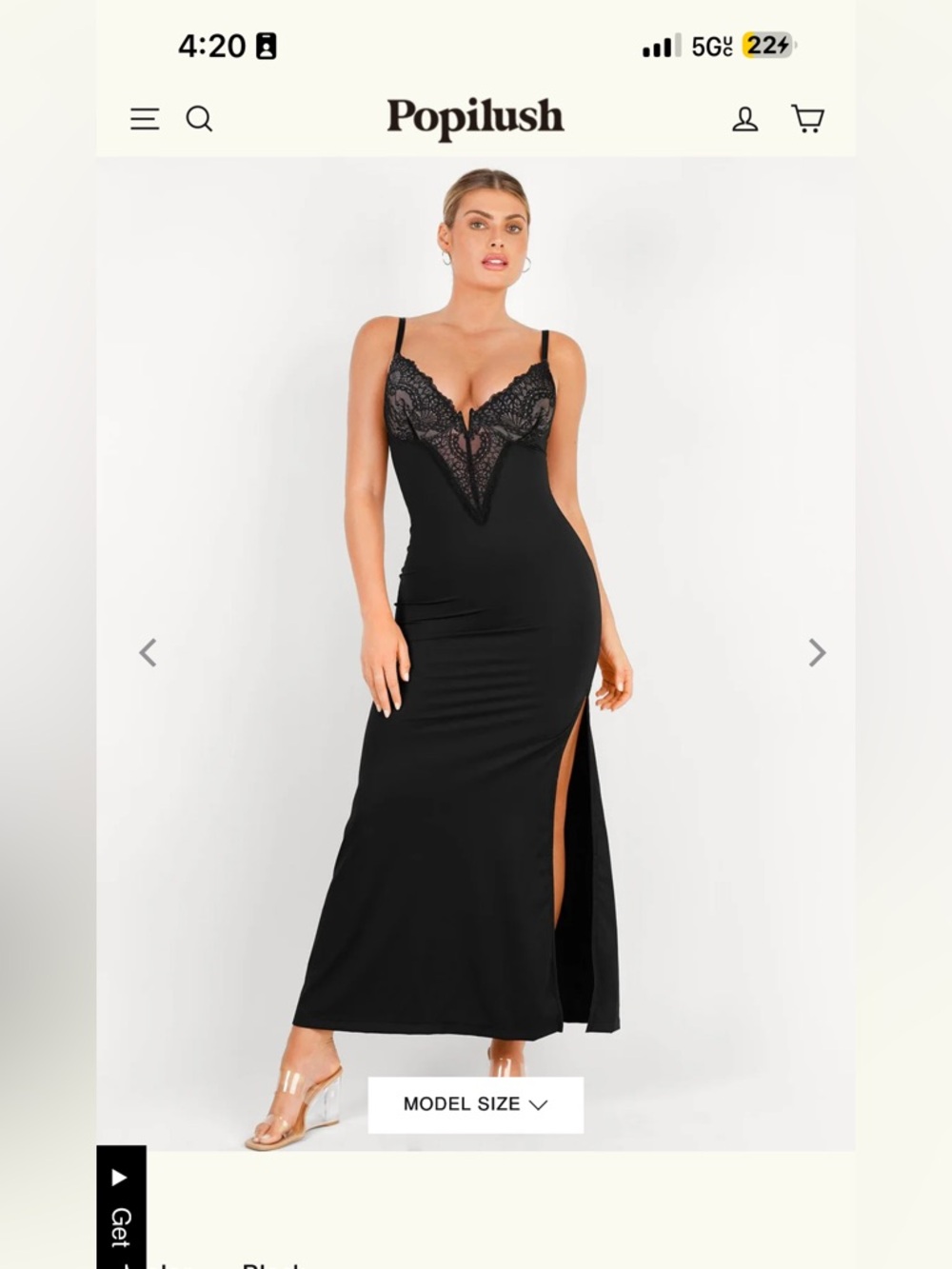 popilush Shapewear Lace V Neck Side Slit L NAVY BLUE